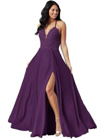 Lace Bridesmaid Dresses Slit Chiffon Prom Evening Dress Long Formal Women