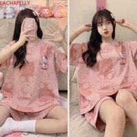 Lachapelly Bộ đồ ngủ Kitty dành cho người lớn, Quần Pyjama mèo Kitty màu hồng ngắn tay, Quần áo nữ thoải mái Kawaii Bộ đồ ngủ Kitty giải trí sinh nhật