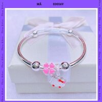 Lắc/Vòng bạc ta, bạc S925 dành cho bé gái - Hình Hello Kitty mix hình cỏ bốn lá sơn màu FLORA E0016V