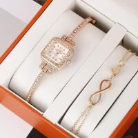 Ladies square quartz watch bracelet bracelet wish new style full diamond thin strap alloy bracelet with gift box set