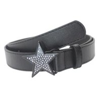 Ladies Waist Belt Rhinestone Buckle Jeans Belt Women PU Leather Belt - Black