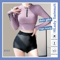 Lady1st Bikini quần short bãi biển cho phụ nữ áo tắm dài tay áo chống nắng 2 mảnh vật liệu đẹp bao gồm cơ thể