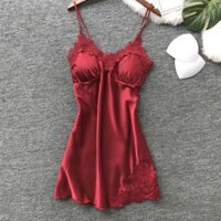 LadylineStore[💯✴FREESHIP ĐƠN 150K💯✴] _Váy ngủ 2 dây sexy mút đệm ngực,đồ ngủ lụa đính hoa gợi cảm SL140 New