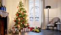 Laeacco 20x12ft Christmas New Year Backdrop Vinyl Indoor Bright Decorated Xmas Tree Gifts Fireplace Crocdile Toys by The Window Panel Wall Wood Flo...