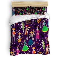Laibao 4 Pcs Bedding Duvet Cover Set Twin Size Printing Bedding Sets Happy Halloween Music Party Soft Lightweight Duvet Cover, Flat Sheet, Pillow C...