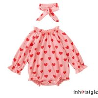 Lalalaak-baby Girl 2 Bộ Trang Phục Mùa Thu Vai Dài Tay In Hình Trái Tim Với Băng Đô Bộ Quần Áo Trẻ Sơ Sinh