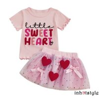 Lalalaak-toddler Cô Gái Trang Phục Mùa Hè In Chữ Tay Ngắn Cổ Thủy Thủ Đoàn Áo Có Váy Tulle Ngôi Sao Bộ 2 Chiếc