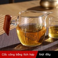 Làm Dày Cao Thủy Tinh Borosilicate Sen Công Bằng Cốc Tay Cầm Bằng Gỗ Trà Kung Fu Bộ Trà Trà Bộ Cốc