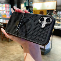 Làm Mát Nhiệt Gấp Từ Đứng Ốp Lưng Điện Thoại IPhone 16 Pro Max Ốp Lưng Sang Trọng Cho IPhone 16E 15 11 12 13 14 Plus Promax Màu Kim Loại PC Bảo Vệ