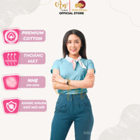 Làm Mới Bản Thân Với Áo Thun Nữ Cổ Tròn Màu Xanh Ngọc 100% Cotton Cao Cấp, Thoáng Mát, Kháng Khuẩn Ag+ - Gold Rhino