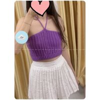 (LÀM THEO SỐ ĐO )ÁO YẾM CỘT DÂY CỔ ĐAN DÂY LƯNG LEN MÓC HANDMADE- Áo croptop len móc có thể phối màu