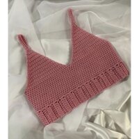 [Làm theo yêu cầu] Áo croptop áo 2 dây len móc hồng vỏ đỗ