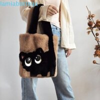 Lamiabottega Túi đeo vai mèo hoạt hình, Túi xách mèo con sang trọng, Túi Tote lông thú Kawaii dung tích lớn dễ thương đơn giản ngoài trời