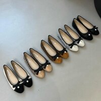 [Lamode] Giày đơn nơ ngọc trai phẳng Giày nữ Da báo in họa tiết mùa xuân 2025 Phong cách mới Giày bà ngoại Hàn Quốc Giày đi lại