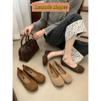 [Lamode] Giày một lớp Miệng nông mũi tròn cổ điển thương hiệu thời trang Nữ Mẫu Mới Xuân Thu Kiểu Pháp Giày bệt xỏ chân thường ngày