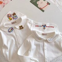 Lan ~ [Áo dài tay cho bé gái] Áo sơ mi đáy dễ thương mới mùa thu Phong cách mới bé trai bé gái Ve áo thun dài tay phong cách Nhật Bản cho bé Cotton nguyên chất