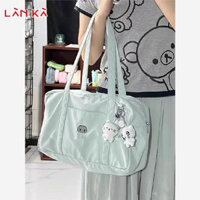 Lan KA Mint màu xanh mèo con thêu tote túi du lịch dung tích lớn đi lại túi đeo vai nữ