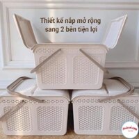 Làn nhựa đựng đồ đi sinh, giỏ đựng quần áo có nắp mây quai xách Việt Nhật cho mẹ và bé màu sắc nhã nhặn 2604-br 00994