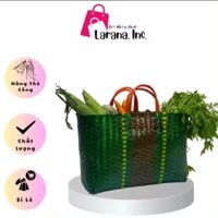 Làn Nhựa , Giỏ Nhựa Đan Tay Thủ Công Đi Chợ, Đảm Bảo Vệ Sinh Kích Thước 45x20 x35 Làn 2 Quai