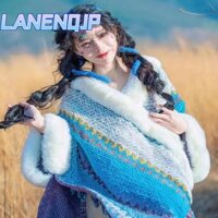Lanenqjp Cardigan Tua Rua Khăn Choàng, Len Nhân Tạo Sọc Áo Poncho Mông Cổ, Áo Lớp Phủ Phong Cách Dân Tộc Mùa Đông Ấm Áp Dệt Kim Mũi Nữ Thời Trang