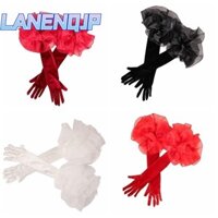 Lanenqjp Găng Tay Dài Hoa Organza, Găng Tay Cô Dâu Cưới Co Giãn Nhung, Thời Trang Thanh Lịch Cô Dâu Cưới Găng Tay Cô Dâu Váy Tiệc Cưới