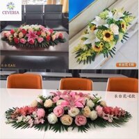 Lẵng hoa để bàn hội nghị, phòng họp, phòng tiệc dáng dài CEVERIA