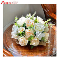 Lẵng hoa lụa tone trắng nhiều mẫu để bàn trang trí bàn họp, hội nghị, hội thảo đẹp, sang trọng GH-10