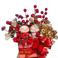 Lẵng hoa mini đào đông cụ ông cụ bà hạnh phúc