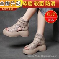 [Lãnh đạo] Thương hiệu Mùa hè Phong cách mới Dây kéo lưng Retro Anh Nền tảng Đế La Mã Giày Sandal Giày bốt Rỗng Cá Miệng Giày Sandal Nữ VAD2