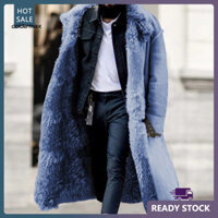 Lạnh Nam Mùa Đông Áo Khoác Lông Thú Giả Làm Dày Tay Dài Túi Màu Trơn Ấm Midi Chiều Dài Plus Kích Thước Nút Áo Ngoài Trời Cho Cắm Trại