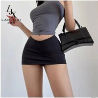 LANJIEXI Chân Váy Ngắn CHỮ A Ôm Body Thun Gân, Chân Váy Có Lót Trong Lưng Cạp Cao Tôn Dáng