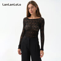 Lanlanlo Nữ 2025 Lưới Gợi Cảm Nhìn Xuyên Qua Thời Trang Cơ Bản Nhân Quả Áo Mỏng