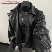 Lansboter Áo khoác da nam Urban Street Pilot Loose Motorcycle Áo khoác thời trang hợp thời trang