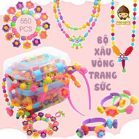 Lắp ghép trang sức đồ chơi lego trang sức xâu hạt xâu vòng 550 chi tiết có băng đô cài tóc nhiều màu sắc cho bé