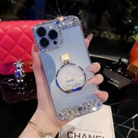 Lấp Lánh Kim Cương Giả Bling Chất Lỏng Quicksand Nước Hoa Giá Đỡ Ốp Lưng Điện Thoại Cho IPhone 14 15 16 Pro Max Vỏ Bảo Vệ Chống Sốc Cho 11 12 13 Pro Max
