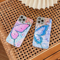 Lấp Lánh Ống Kính Tranh Sơn Dầu Tím Hồng Hồng Nửa Bướm Ốp Lưng Điện Thoại iPhone 15 Pro Max 11 12 13 14 Pro Max 12 Pro Max 13ProMax Vỏ Chống Sốc
