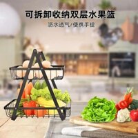 Lắp ráp có thể tháo rời Lưu trữ hai lớp Giỏ đựng bằng gỗ tiện lợi Giỏ đựng trái cây bằng sắt Giỏ đựng đồ nhà bếp Giỏ đựng đồ phòng khách