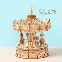 Lắp Ráp Mô Hình Gỗ 3D ROBOTIME Đồ Chơi Lắp Ráp Vòng Xoay Ngựa Gỗ ROLIFE Merry Go Round TG404