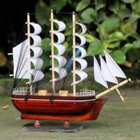 [Lắp ráp sẵn] Thuyền buồm gỗ phong thủy trang trí 26cm gỗ tự nhiên, quà tặng khách hàng
