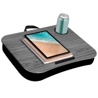 LapGear Cup Holder Lap Desk with Device Ledge - Gray Woodgrain - Fits up to 15.6 Inch Laptops - Style No. 46325