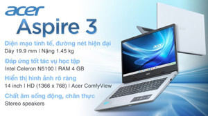 Laptop Acer Aspire 3 A314-35-C3KS NX.A7SSV.009 - Intel Celeron N5100, 4GB RAM, SSD 256GB, Intel UHD Graphics, 14 inch
