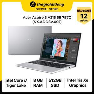 Laptop Acer Aspire 3 A315-58-787C NX.ADDSV.00J - Intel Core i7-1165G7, 8GB RAM, SSD 512GB, Intel Iris Xe Graphics, 15.6 inch