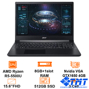 Laptop Acer Aspire 7 A715-42G-R05G NH.QAYSV.007 - AMD Ryzen 5-5500U, 8GB RAM, SSD 512GB, Nvidia GeForce GTX 1650 4GB GDDR6, 15.6 inch