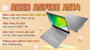 Laptop Acer Aspire A514 54 511G - Intel core i5-1135G7, 8GB RAM, SSD 1TB, Intel Iris Xe Graphics, 14 inch