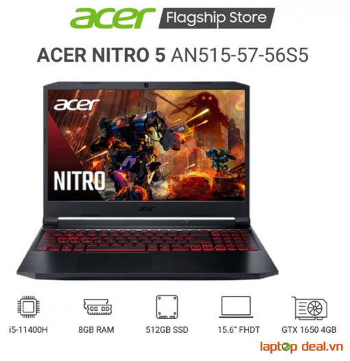 Laptop Acer Gaming Nitro 5 AN515-57-56S5 NH.QEKSV.001 - Intel Core i5-11400H, 8GB RAM, SSD 512GB, Nvidia GeForce GTX 1650 4GB GDDR6, 15.6 inch