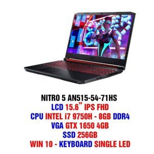 Laptop Acer Gaming Nitro 5 AN515-54-71HS - Intel Core i7-9750H, 8GB RAM, SSD 256GB, Nvidia GeForce GTX 1650 4GB GDDR5, 15.6 inch