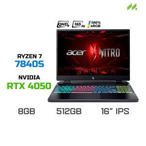 Laptop Acer Nitro 16 Phoenix AN16-41-R60F - AMD Ryzen 7 7840HS, 8GB RAM, SSD 512GB, Nvidia Geforce RTX 4050 6GB, 16 inch