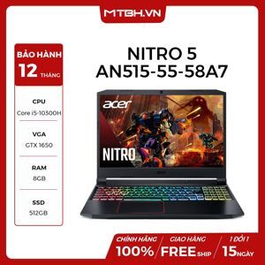 Laptop Acer Nitro 5 AN515-55-58A7 NH.Q7RSV.002 - Intel Core i5-10300H, 8GB RAM, SSD 512GB, Intel UHD Graphics + Nvidia GeForce GTX 1650 4GB GDDR6, 15.6 inch