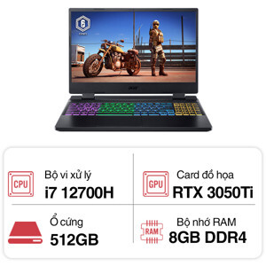 Laptop Acer Nitro 5 AN515-58-773Y NH.QFKSV.001 - Intel core i7-12700H, 8GB RAM, SSD 512GB. Nvidia GeForce RTX 3050 Ti 4GB GDDR6, 15.6 inch