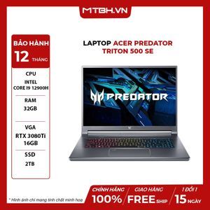 Laptop Acer Predator Triton 500 SE PT516-52s-91XH NH.QFRSV.001 - Intel core i9-12900H, 32GB RAM, SSD 2TB, Nvidia GeForce RTX 3080 Ti 16GB GDDR6, 16 inch
